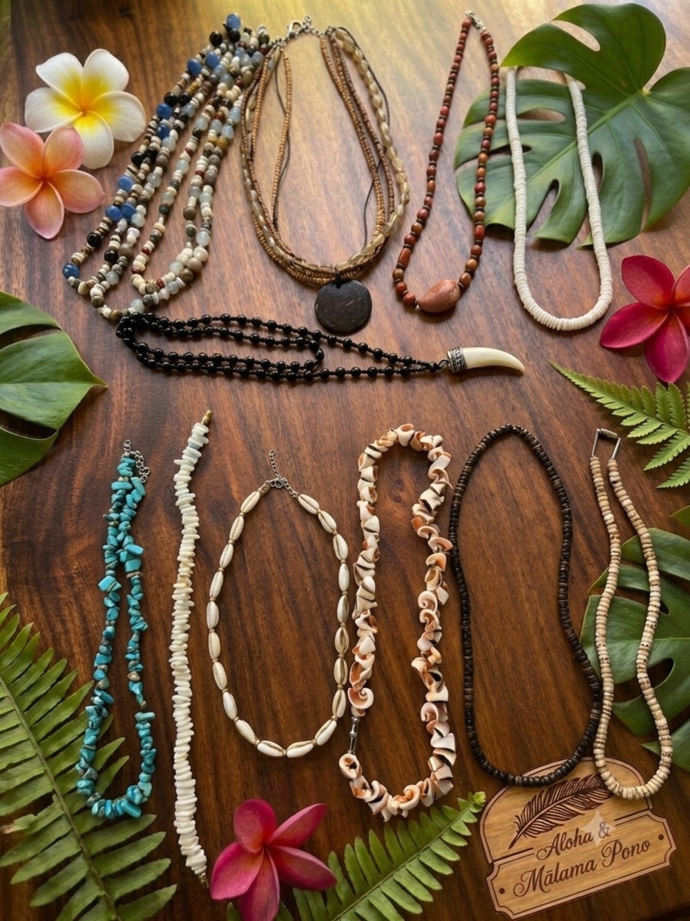Boho Beach Shell & Bead Necklace Collection - Natural Brown, Cream, Turquoise